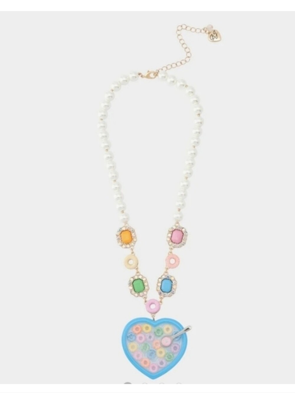 👉✨️ Betsey Johnson Blue Heart Cereal Pendant Necklace with Pastel Beads - Picture 2 of 4